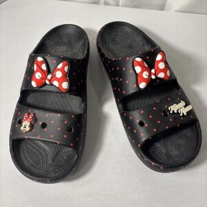 Crocs Disney Minnie Mouse Classic Slide Sandal Black Red Polka Dots Size M10 W12